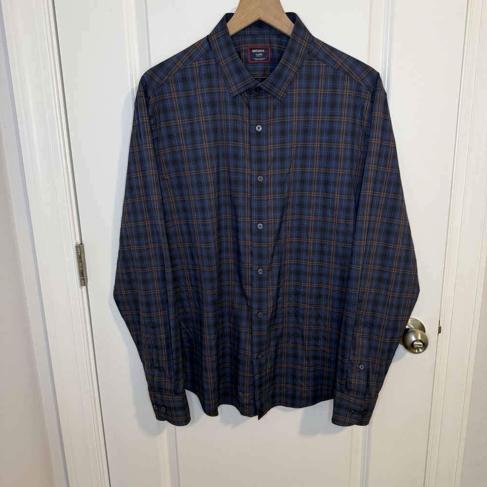 UNTUCKit Welch Original Blue Plaid Performance Shirt Mens XL 41954 Regular Fit